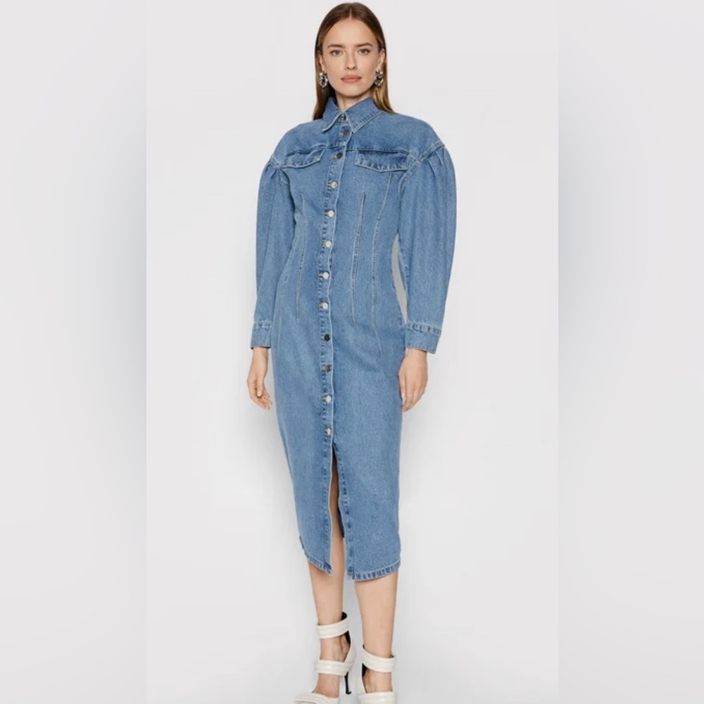 Remain Size 4 Denim Midi Dress With Silver Buttons